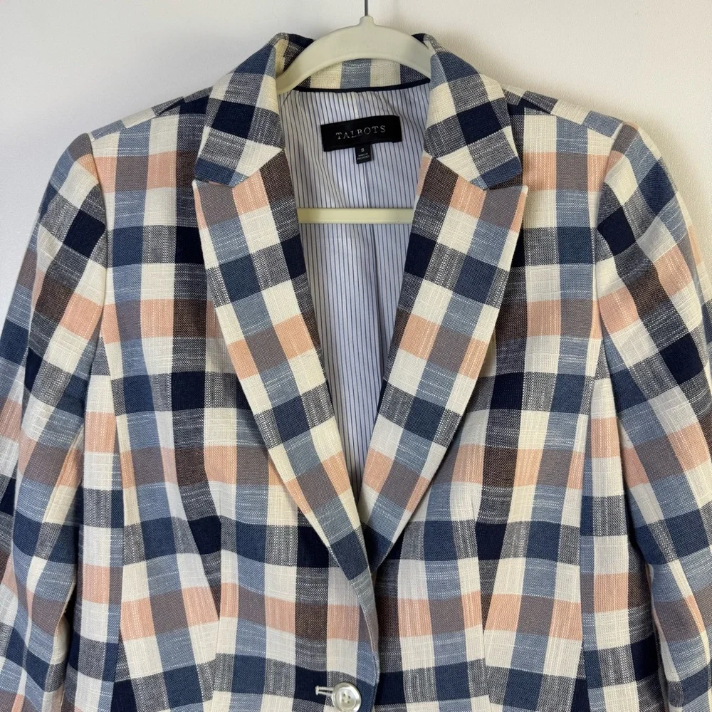 Talbots Plaid Blazer Women’s Size 8 Multicolor Classic Career Jacket Pink Navy